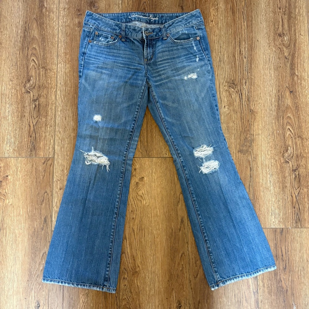 Y2k American Eagle Jeans Women 10 Favorite Boyfriend Low Rise Bootcut Blue Denim